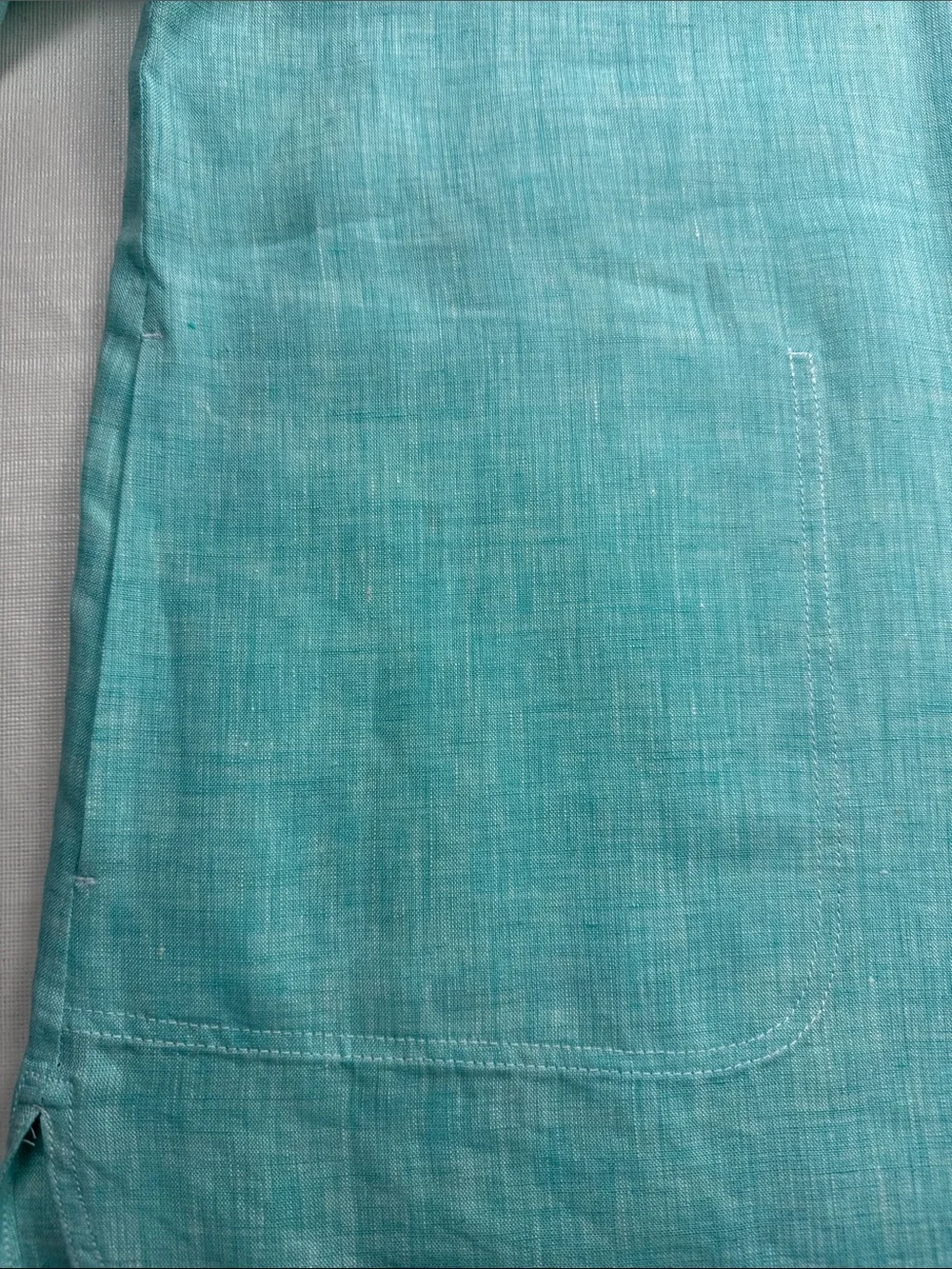Lafayette 148 Aqua Linen Button-Down Shirt 3/4 Sleeves Side Pockets Size L - Picture 7 of 14